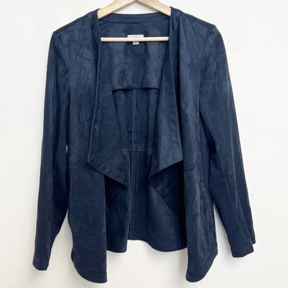 J.Jill Faux Suede Open Draped Cardigan Jacket Navy Blue Large - Picture 1 of 9